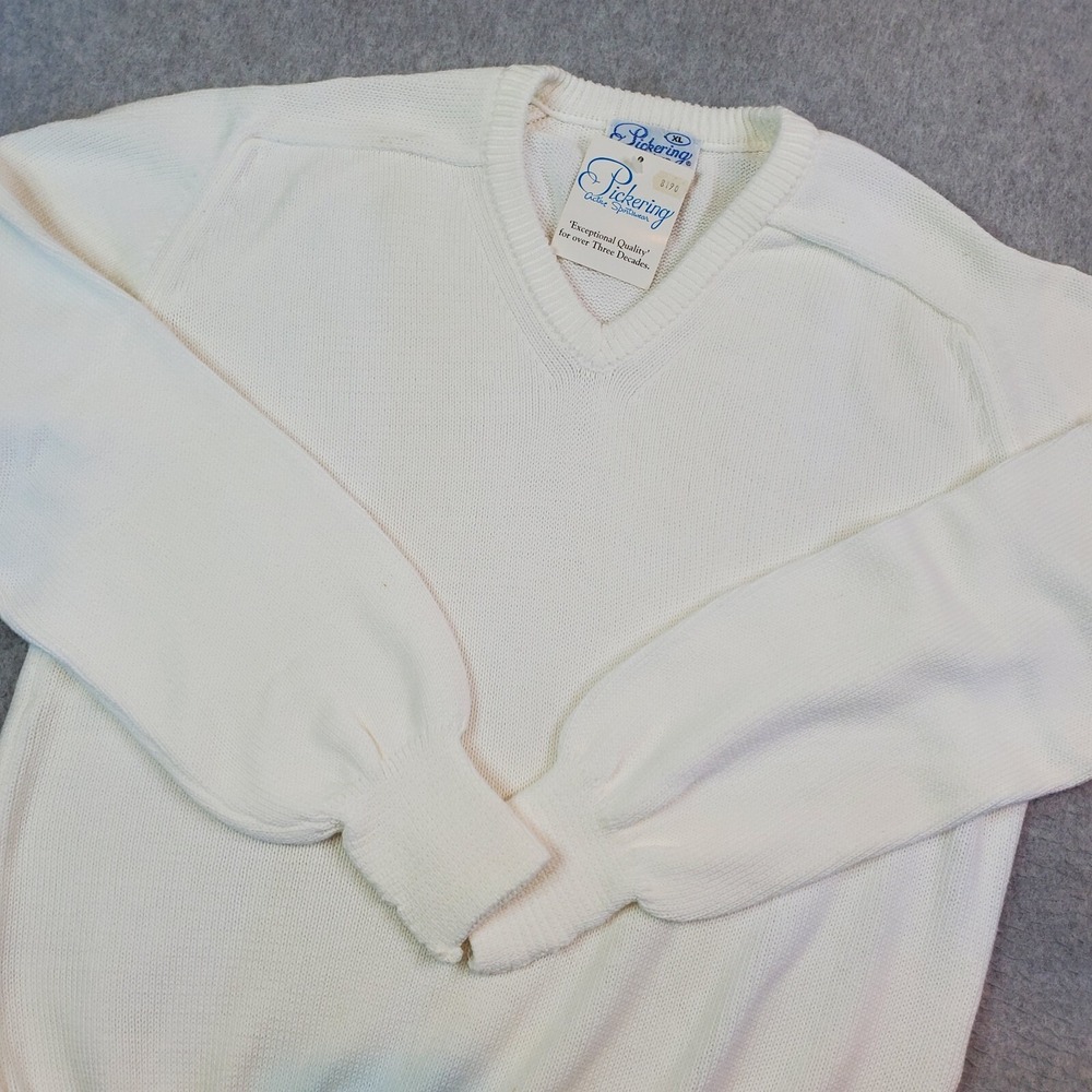 Vintage Pickering Golf Sweater Men's Size XL White LOGO Pullover Knit V Neck NEW